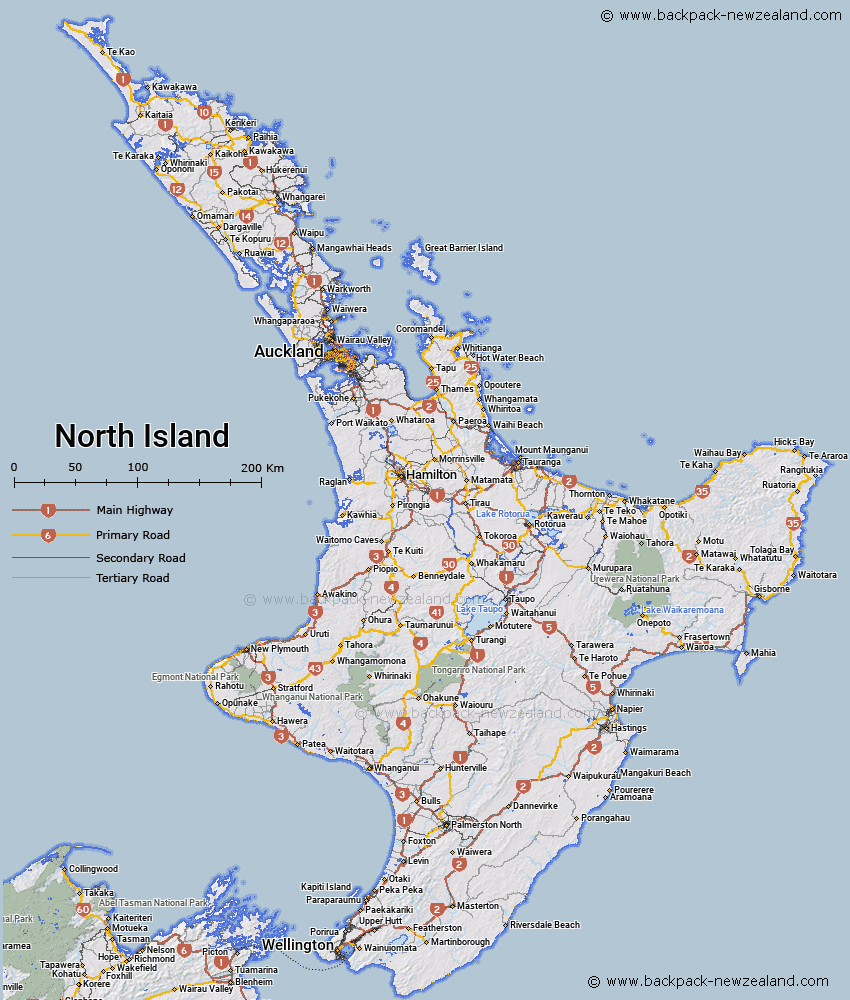 North Island Map New Zealand Road Maps