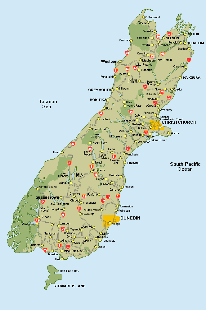 South Island Map New Zealand Road Maps