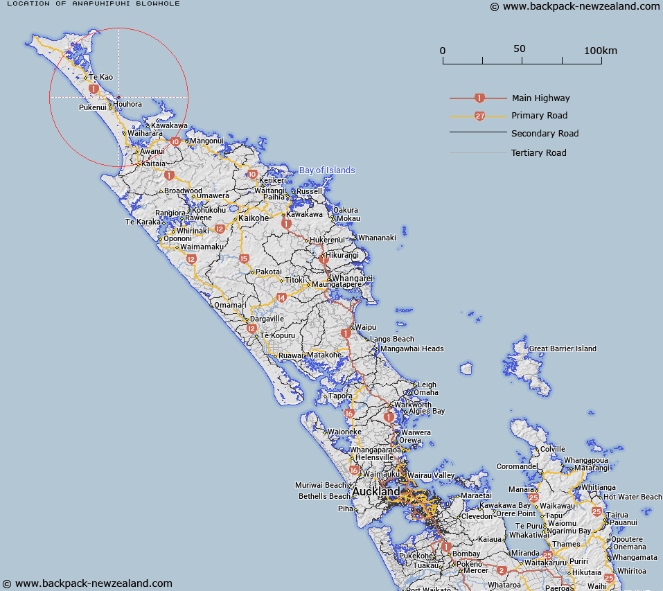 Anapuhipuhi Blowhole Map New Zealand