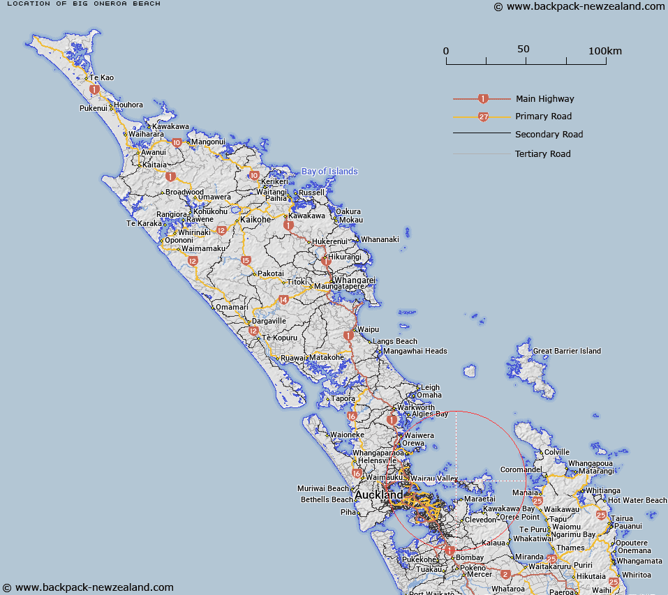 Big Oneroa Beach Map New Zealand