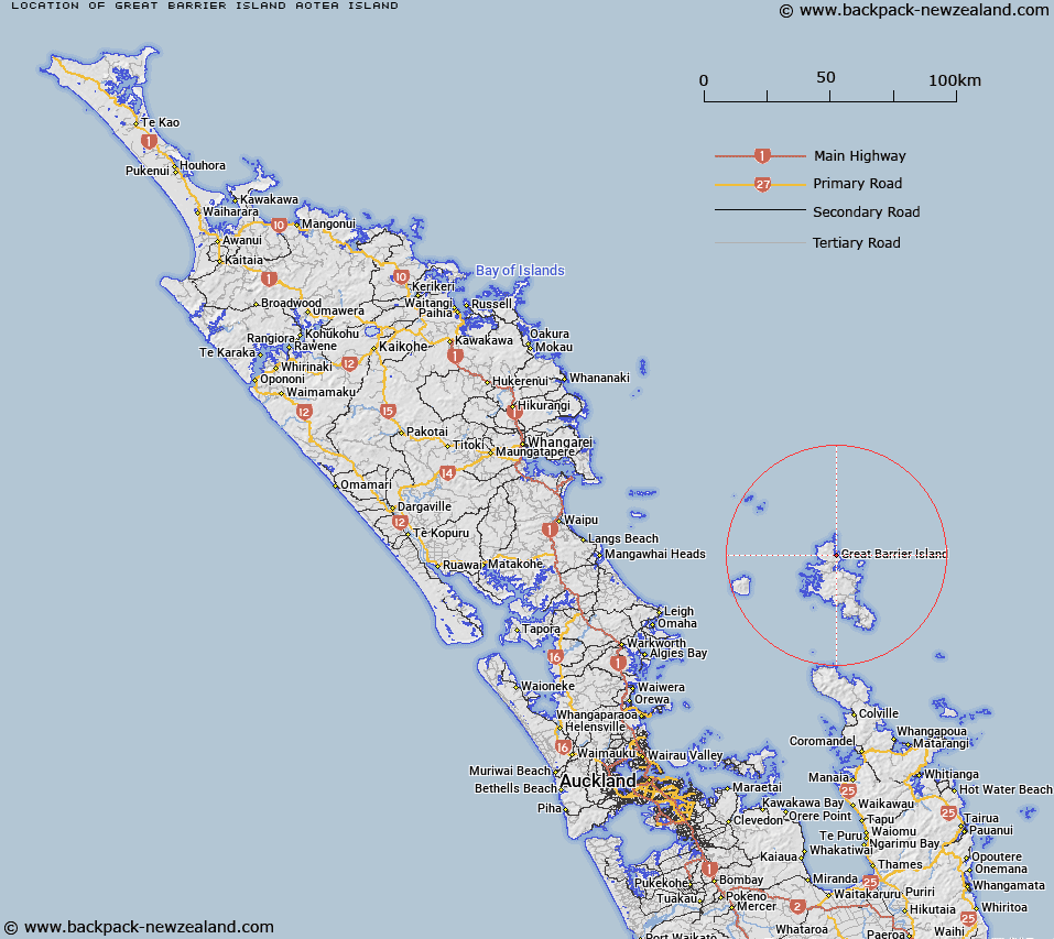 Great Barrier Island (Aotea Island) Map New Zealand