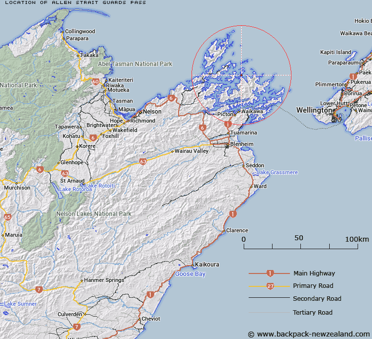 Allen Strait (Guards Pass) Map New Zealand