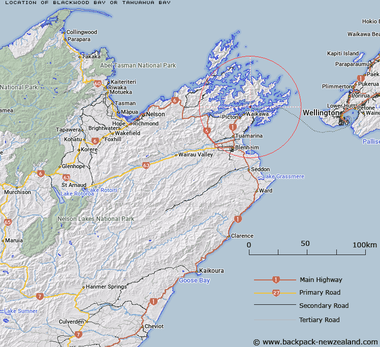 Blackwood Bay or Tahuahua Bay Map New Zealand