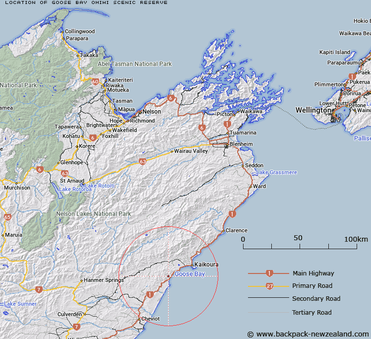 Goose Bay-Omihi Scenic Reserve Map New Zealand