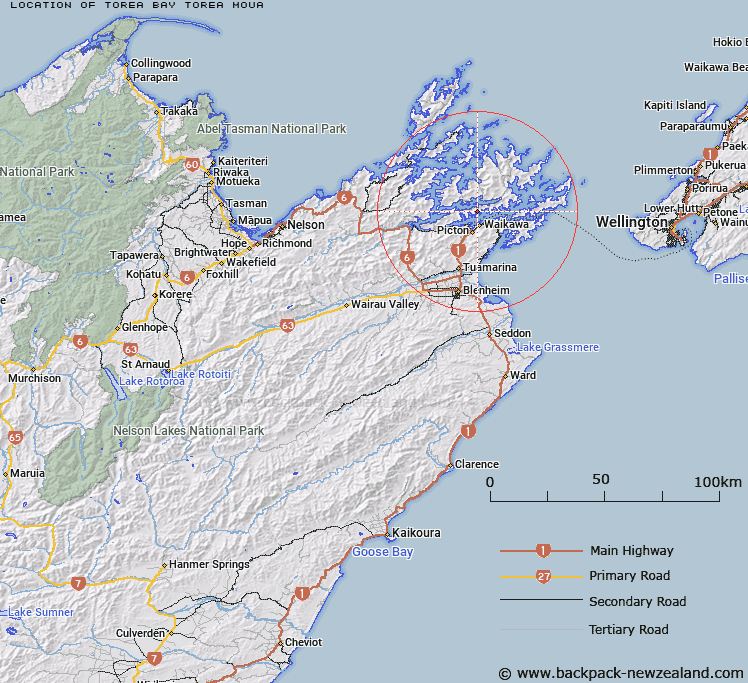 Torea Bay (Torea Moua) Map New Zealand