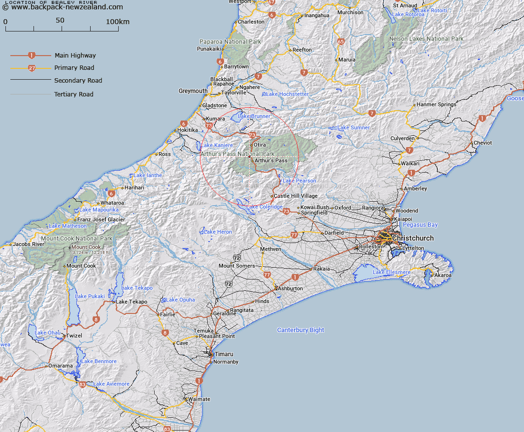 Bealey River Map New Zealand