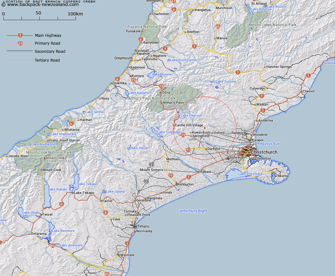 East Branch Coopers Creek Map New Zealand