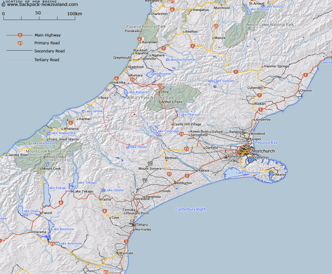 Moa Basins Map New Zealand