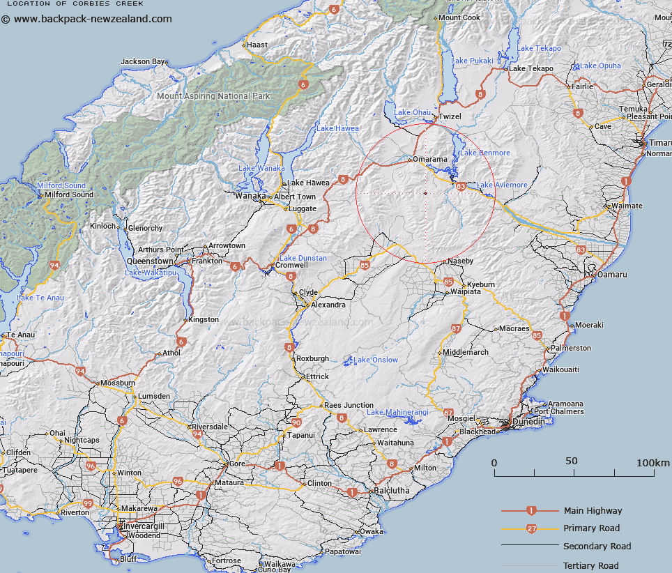 Corbies Creek Map New Zealand