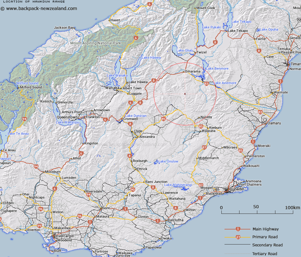 Hawkdun Range Map New Zealand