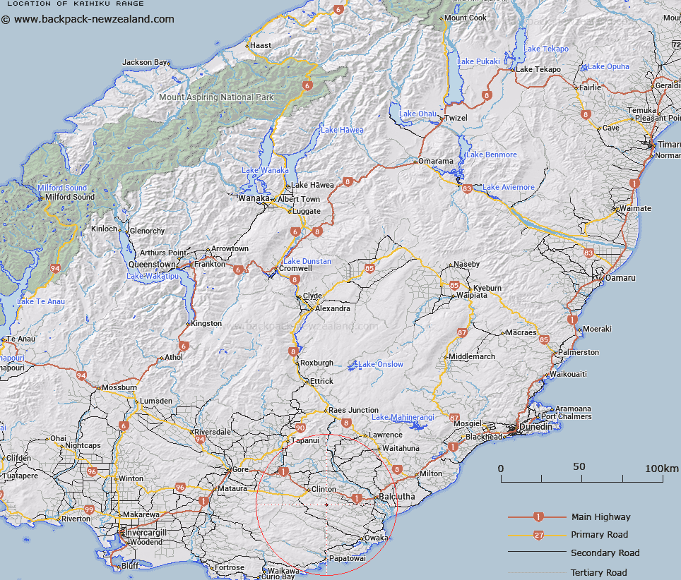 Kaihiku Range Map New Zealand