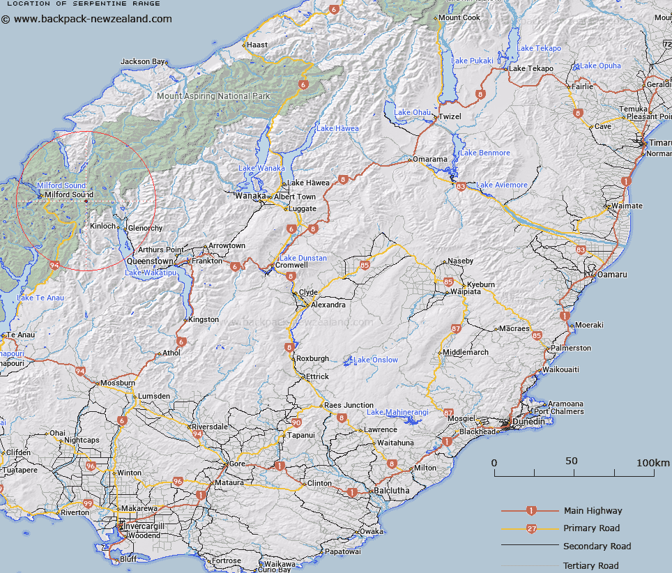 Serpentine Range Map New Zealand