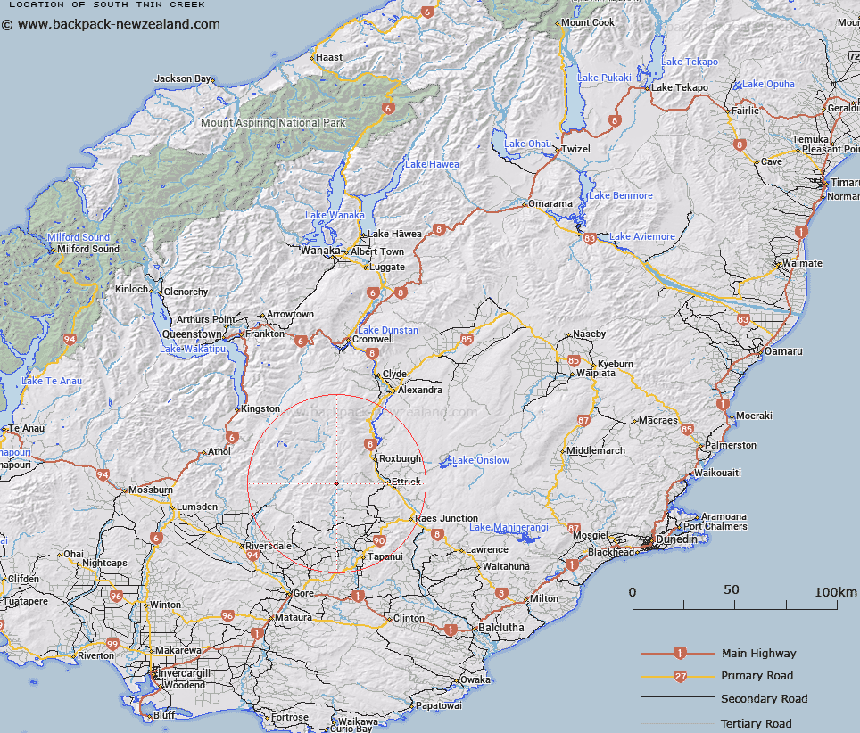 South Twin Creek Map New Zealand