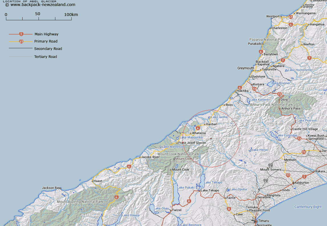 Abel Glacier Map New Zealand