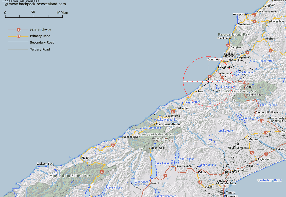 Kaniere Map New Zealand