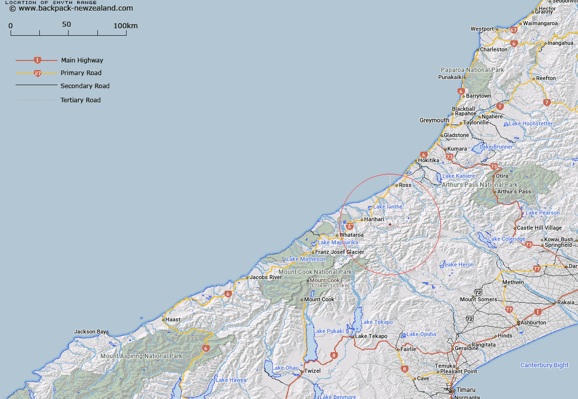 Smyth Range Map New Zealand