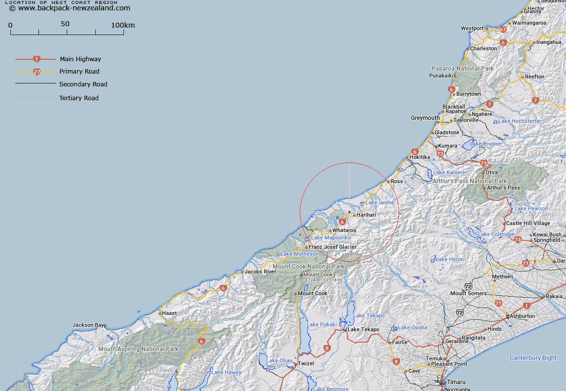 West Coast Region Map New Zealand