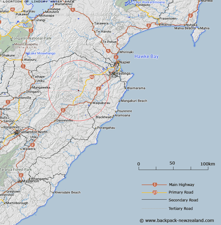 Lindsay Water race Map New Zealand