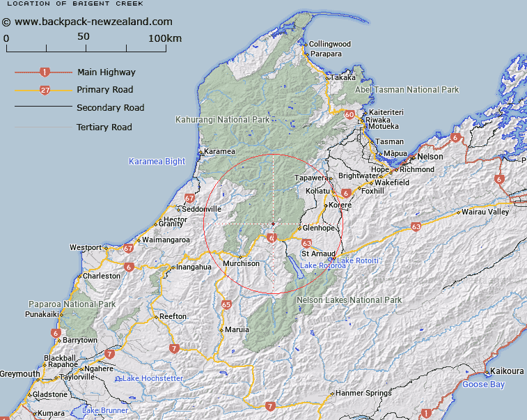 Baigent Creek Map New Zealand