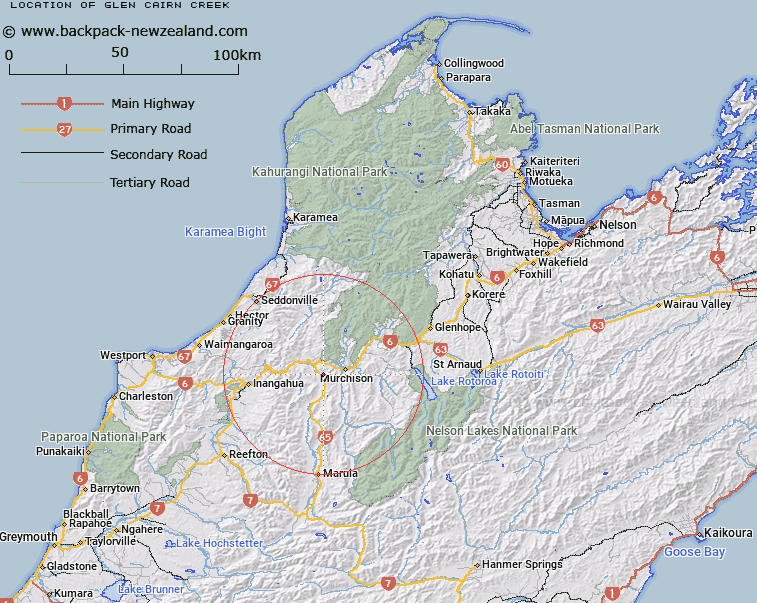 Glen Cairn Creek Map New Zealand