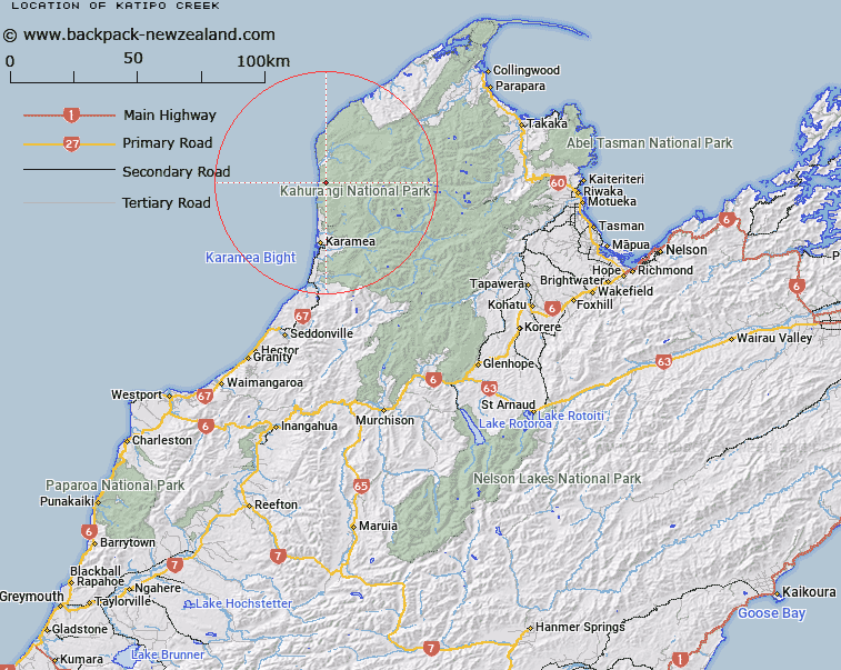 Katipō Creek Map New Zealand