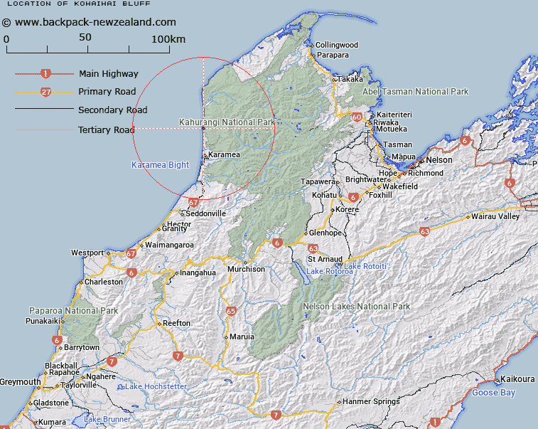 Kōhaihai Bluff Map New Zealand