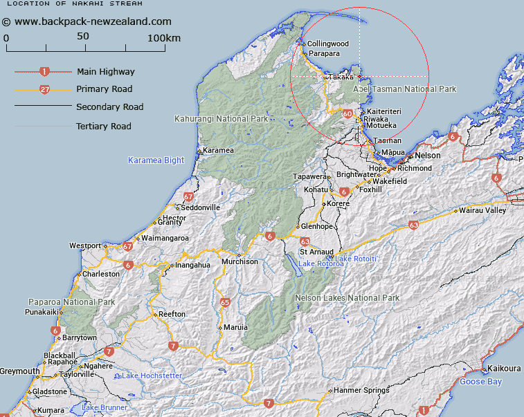 Nākahi Stream Map New Zealand
