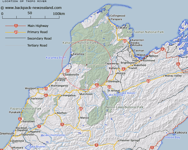 Taipō River Map New Zealand