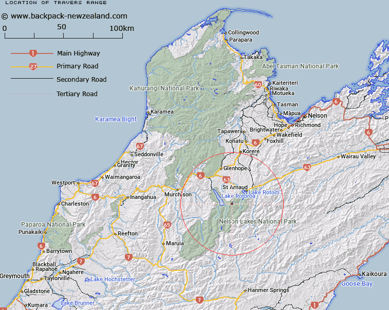 Travers Range Map New Zealand
