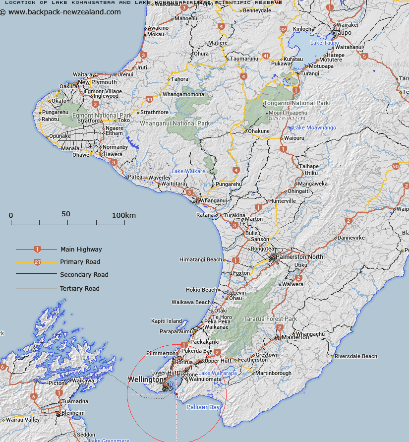 Lake Kohangatera and Lake Kohangapiripiri Scientific Reserve Map New Zealand