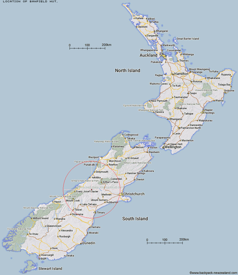 Banfield Hut Map New Zealand