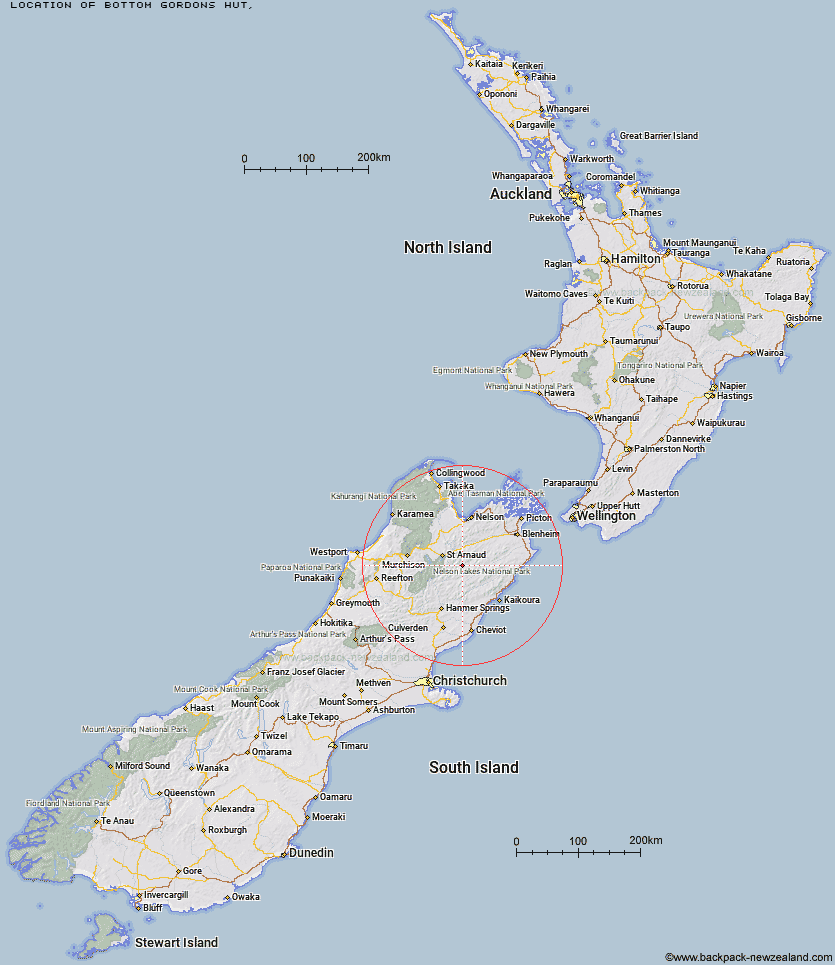 Bottom Gordons Hut Map New Zealand