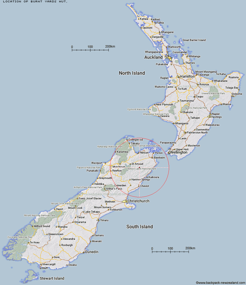 Burnt Yards Hut Map New Zealand