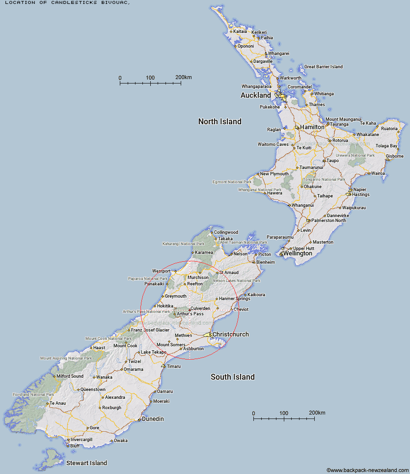 Candlesticks Bivouac Map New Zealand