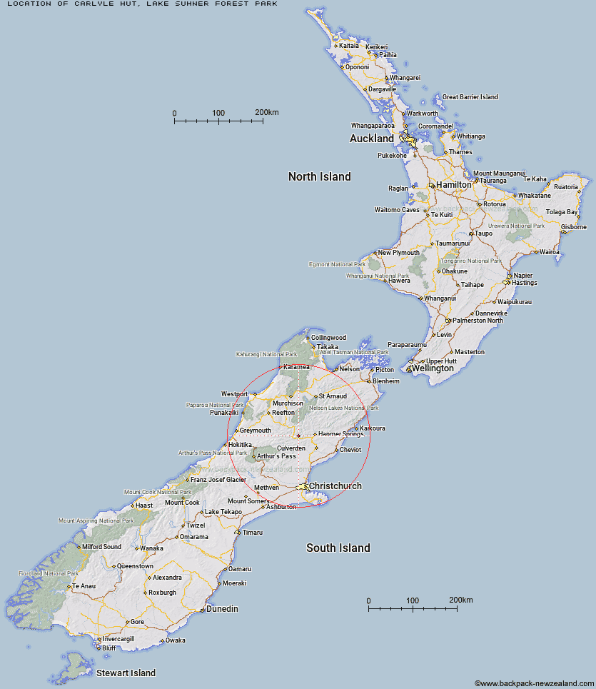 Carlyle Hut Map New Zealand