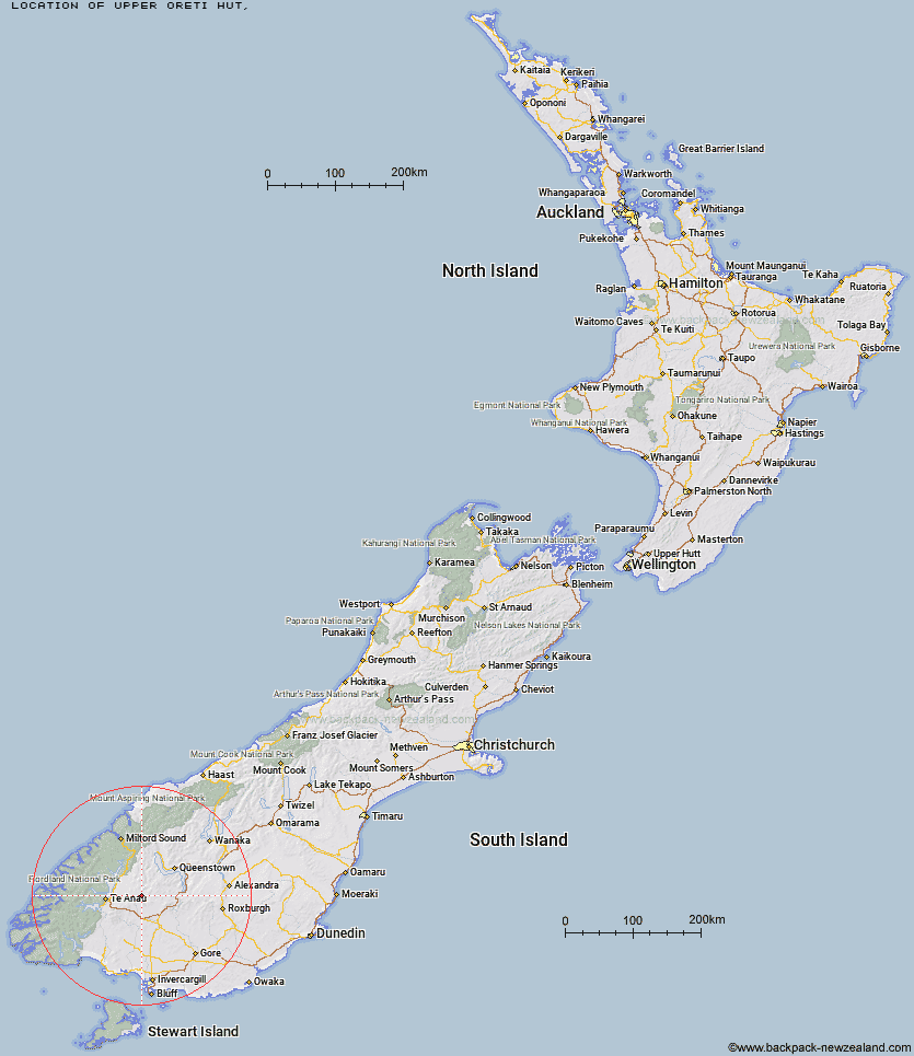 Upper Oreti Hut Map New Zealand