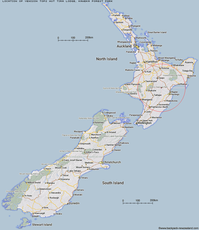 Venison Tops Hut (Tira Lodge) Map New Zealand