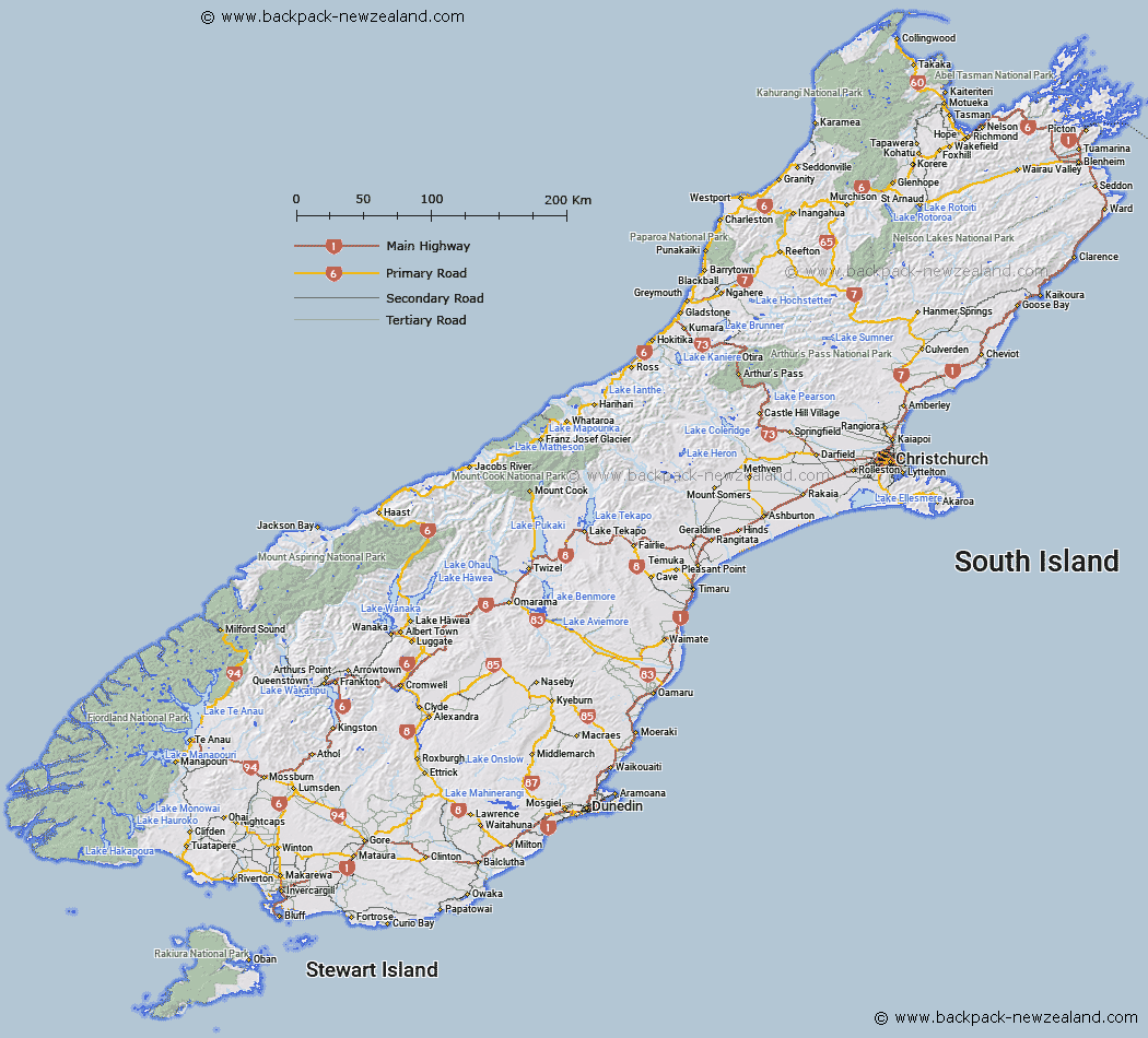 Map of the South Island