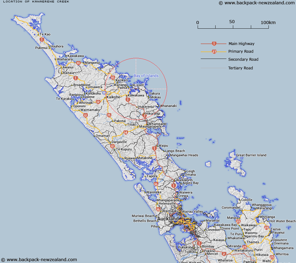 Kanaerene Creek Map New Zealand