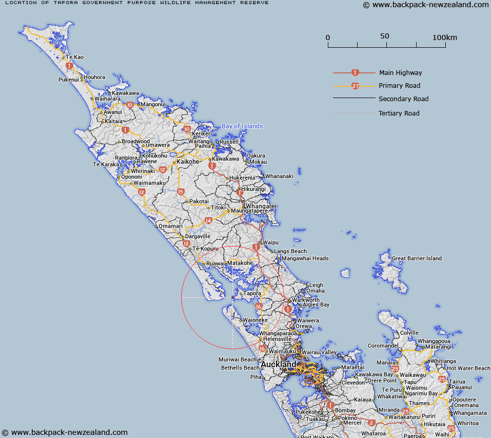 Tapora Government Purpose (Wildlife Management) Reserve Map New Zealand