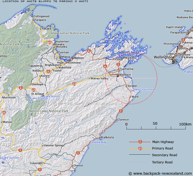 White Bluffs/Te Parinui o Whiti Map New Zealand