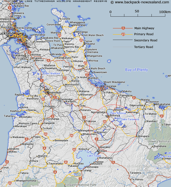 Lake Tutaeinanga Wildlife Management Reserve Map New Zealand