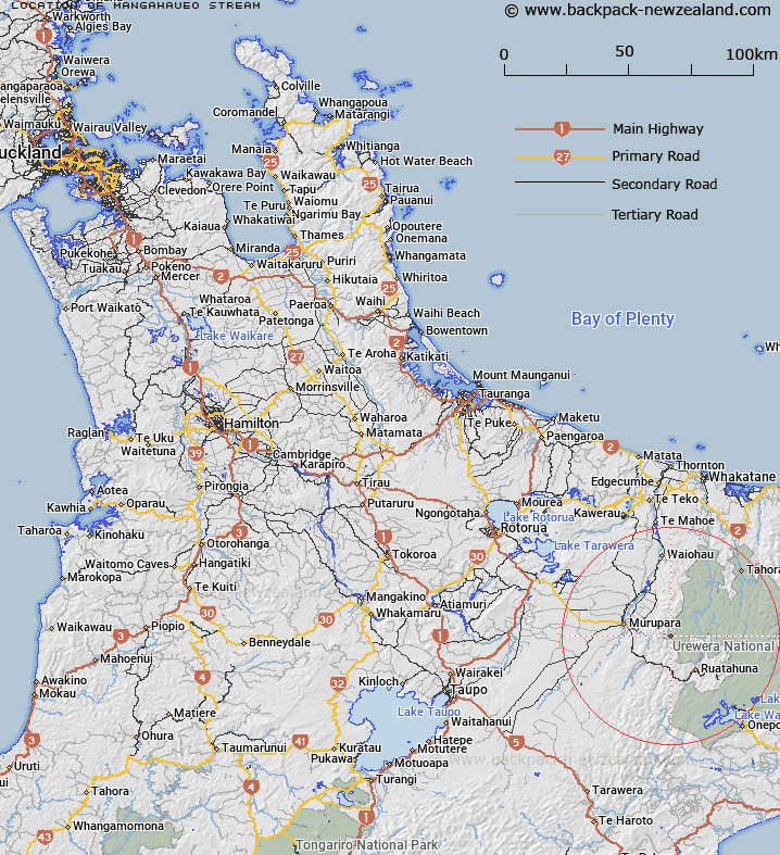 Mangahaueo Stream Map New Zealand