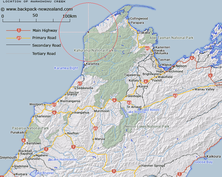 Awahōhonu Creek Map New Zealand