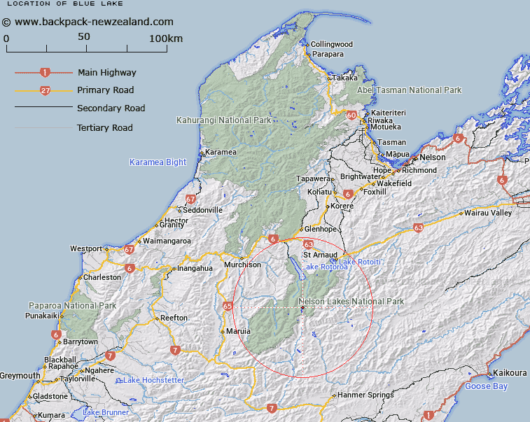 Blue Lake Map New Zealand