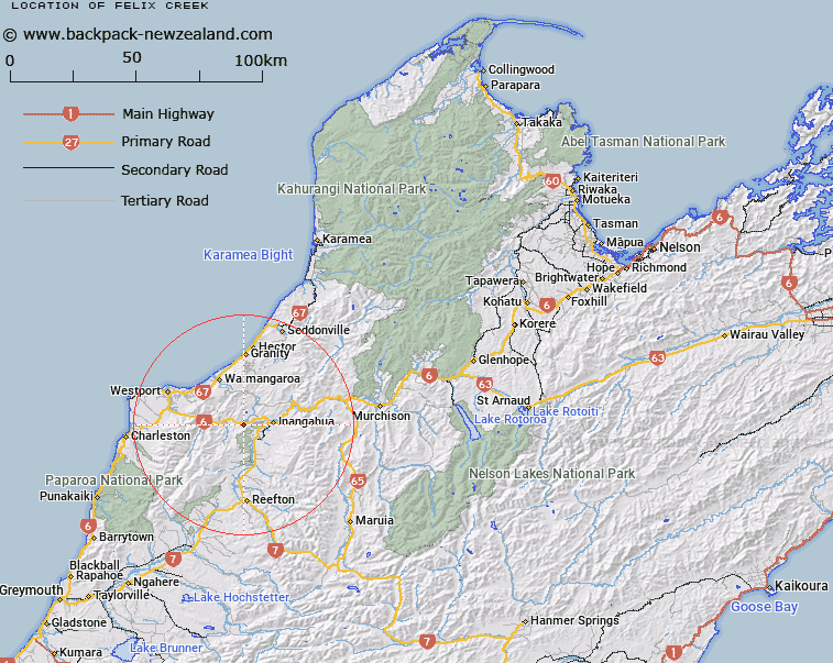 Felix Creek Map New Zealand