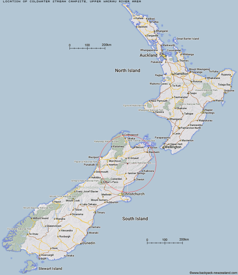 Coldwater Stream Campsite Map New Zealand