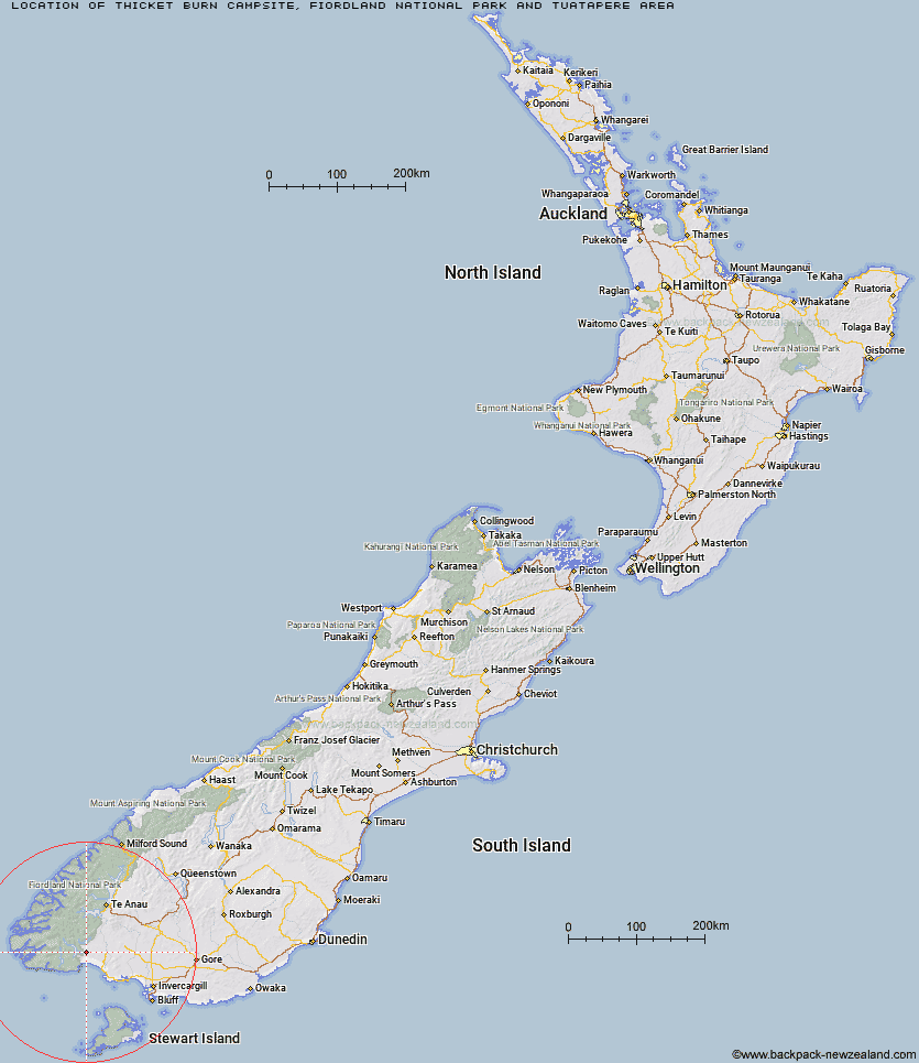 Thicket Burn Campsite Map New Zealand