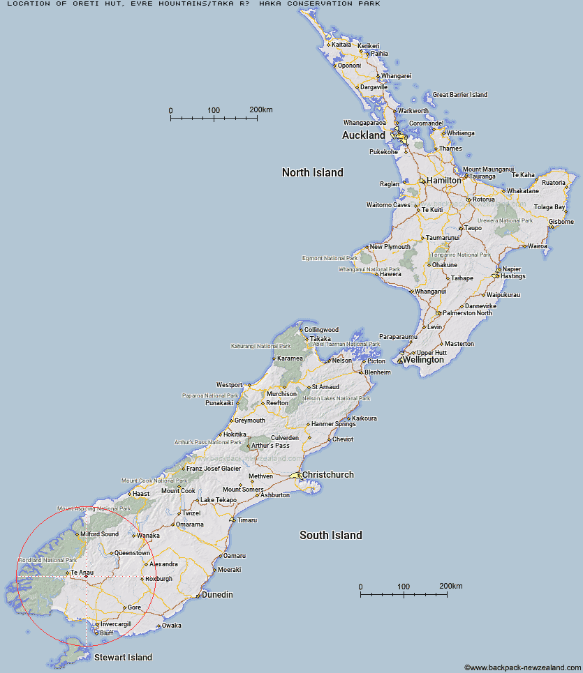 Oreti Hut Map New Zealand
