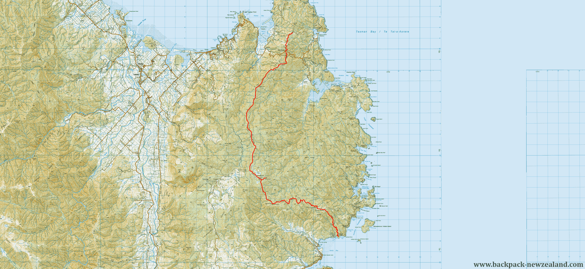 Abel Tasman Inland Track Map - New Zealand Tracks